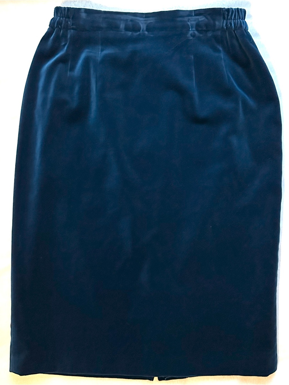 Vintage Suzelle Deep Blue Teal Velvet Pencil Skirt 10 Fitted Quiet Luxury
